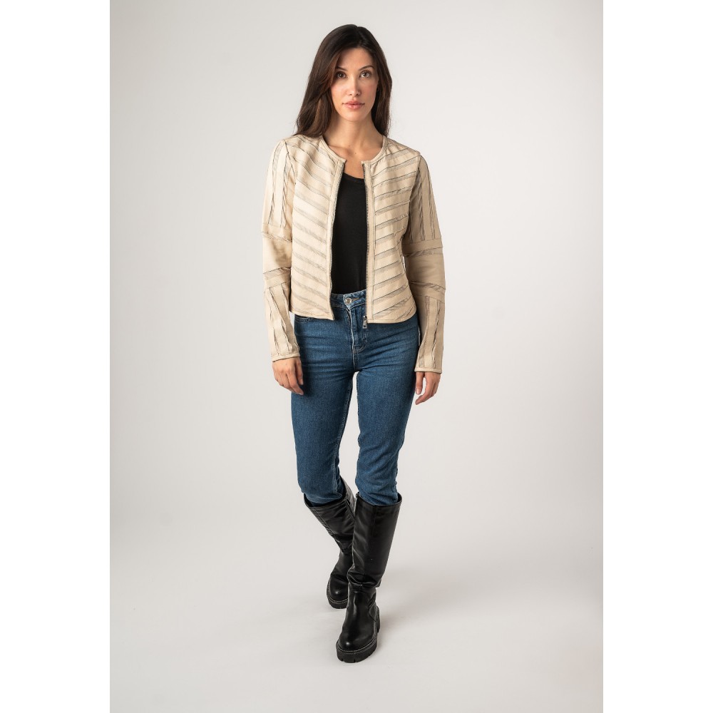 Geaca de Piele Dama Mauritius Bej MWSuri - readytowear