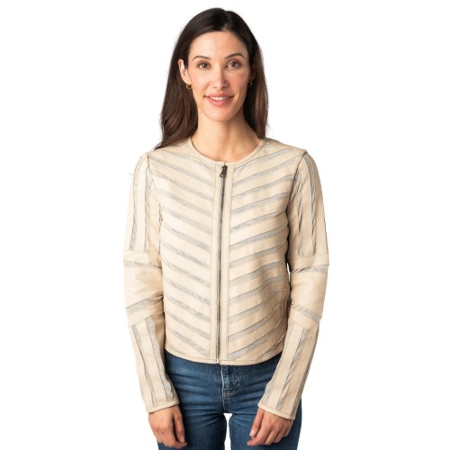 Geaca de Piele Dama Mauritius Bej MWSuri