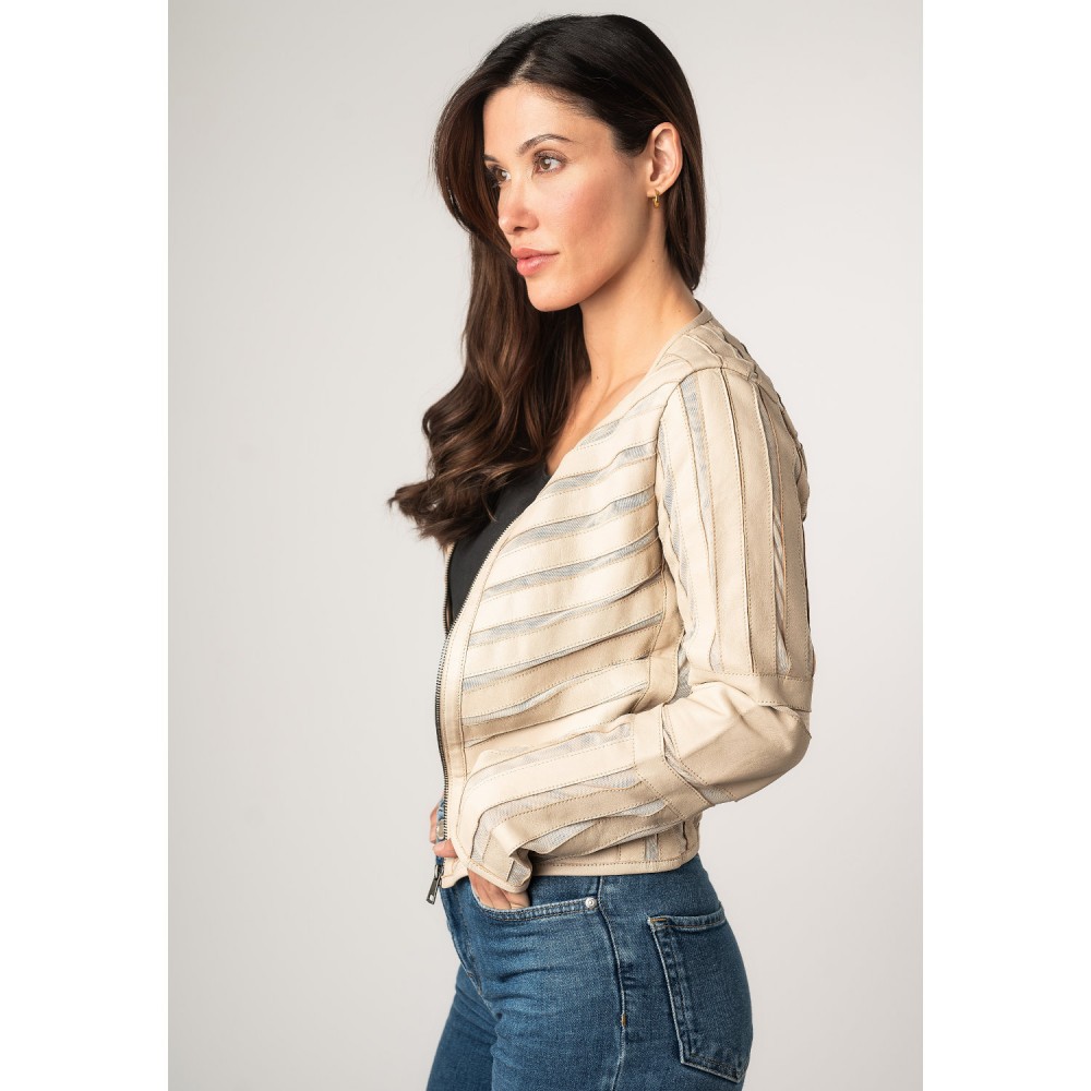 Geaca de Piele Dama Mauritius Bej MWSuri - readytowear