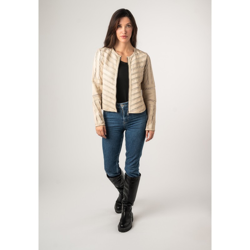 Geaca de Piele Dama Mauritius Bej MWSuri – Geci de Piele