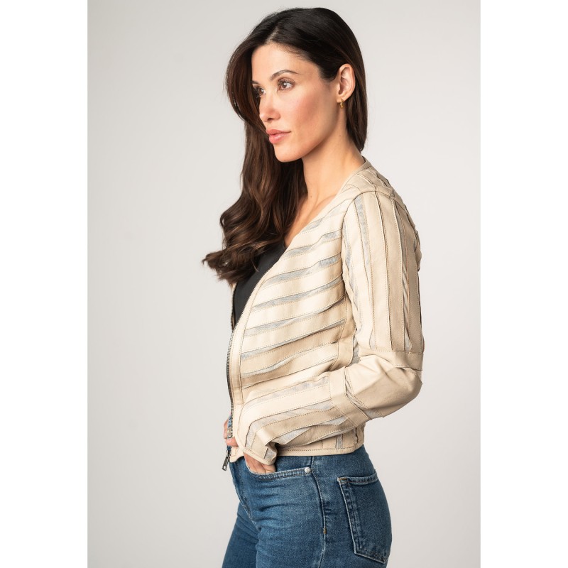 Geaca de Piele Dama Mauritius Bej MWSuri – Geci de Piele