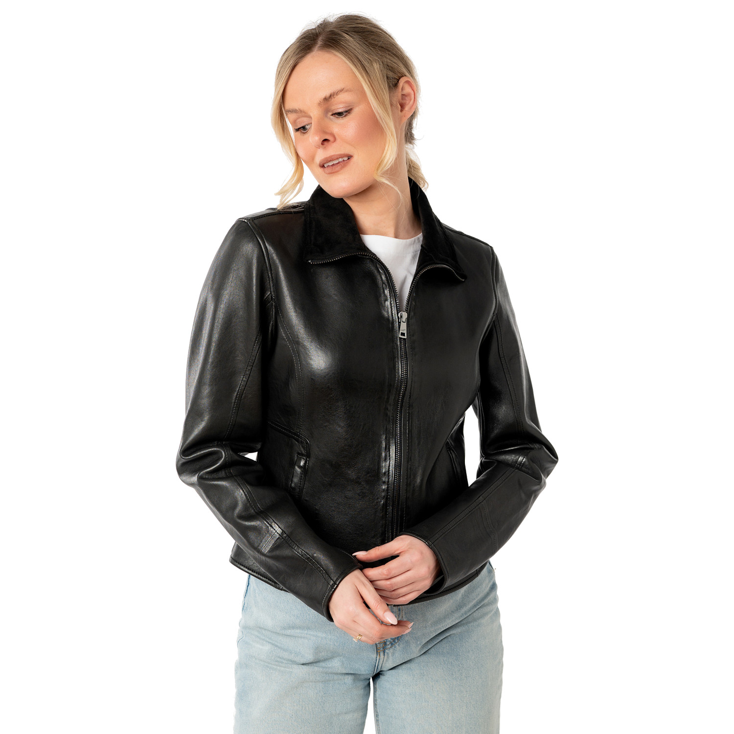 Geaca Piele Mauritius MWTabitha - Model Negru Clasic geaca piele dama mauritius neagra mwtabitha design minimalist inchidere centrala