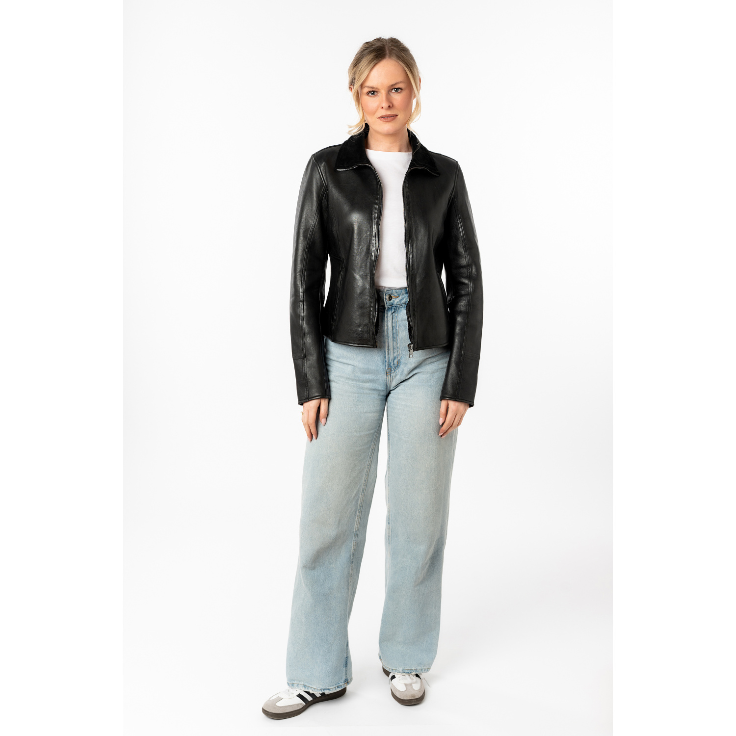 Geaca Piele Mauritius MWTabitha - Model Negru Clasic geaca piele dama mauritius neagra mwtabitha design minimalist inchidere centrala