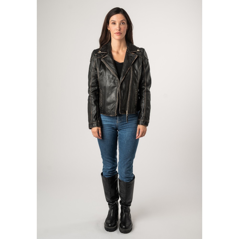 Geaca de Piele Dama Mauritius Negru Vintage MWTaisha - readytowear