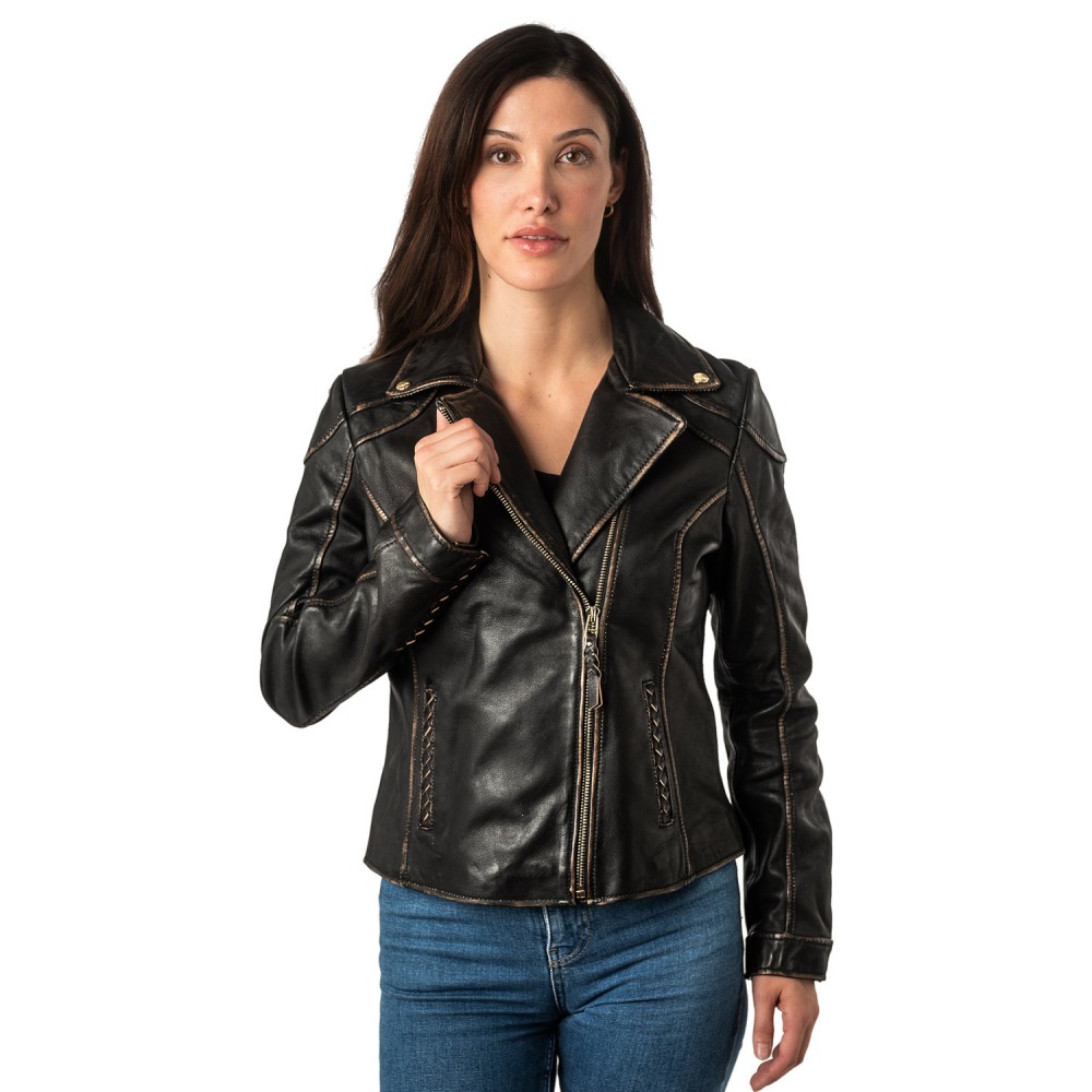 Geaca de Piele Dama Mauritius Negru Vintage MWTaisha - readytowear.ro