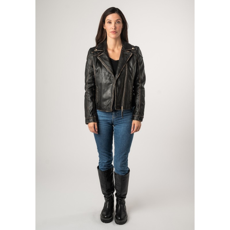 Geaca de Piele Dama Mauritius Negru Vintage MWTaisha – Geci de Piele