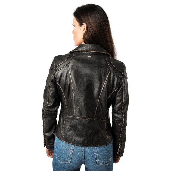 Geaca de Piele Dama Mauritius Negru Vintage MWTaisha
