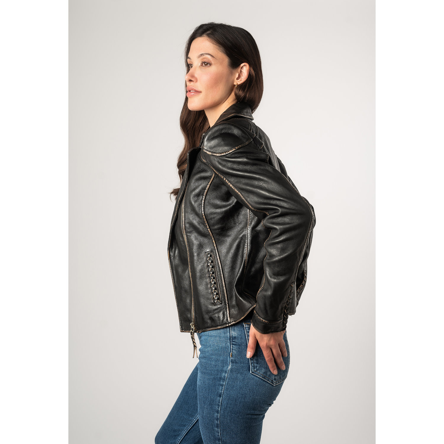 Geaca Piele Mauritius Mwtaisha - Stil Biker Vintage geaca piele naturala dama mauritius mwtaisha negru vintage