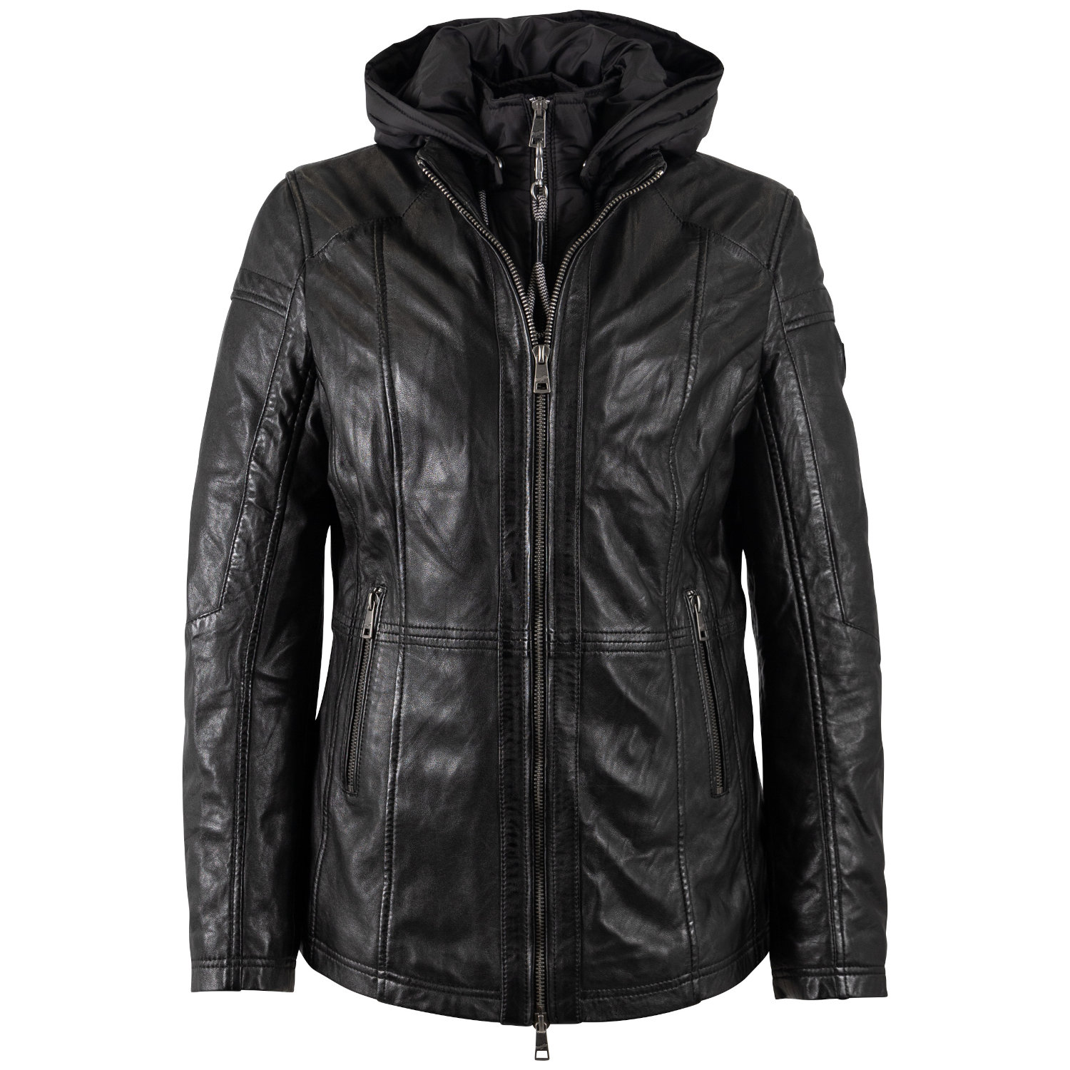 geaca piele dama mauritius neagra mwtaja stil parka gluga detasabila buzunare fermoar