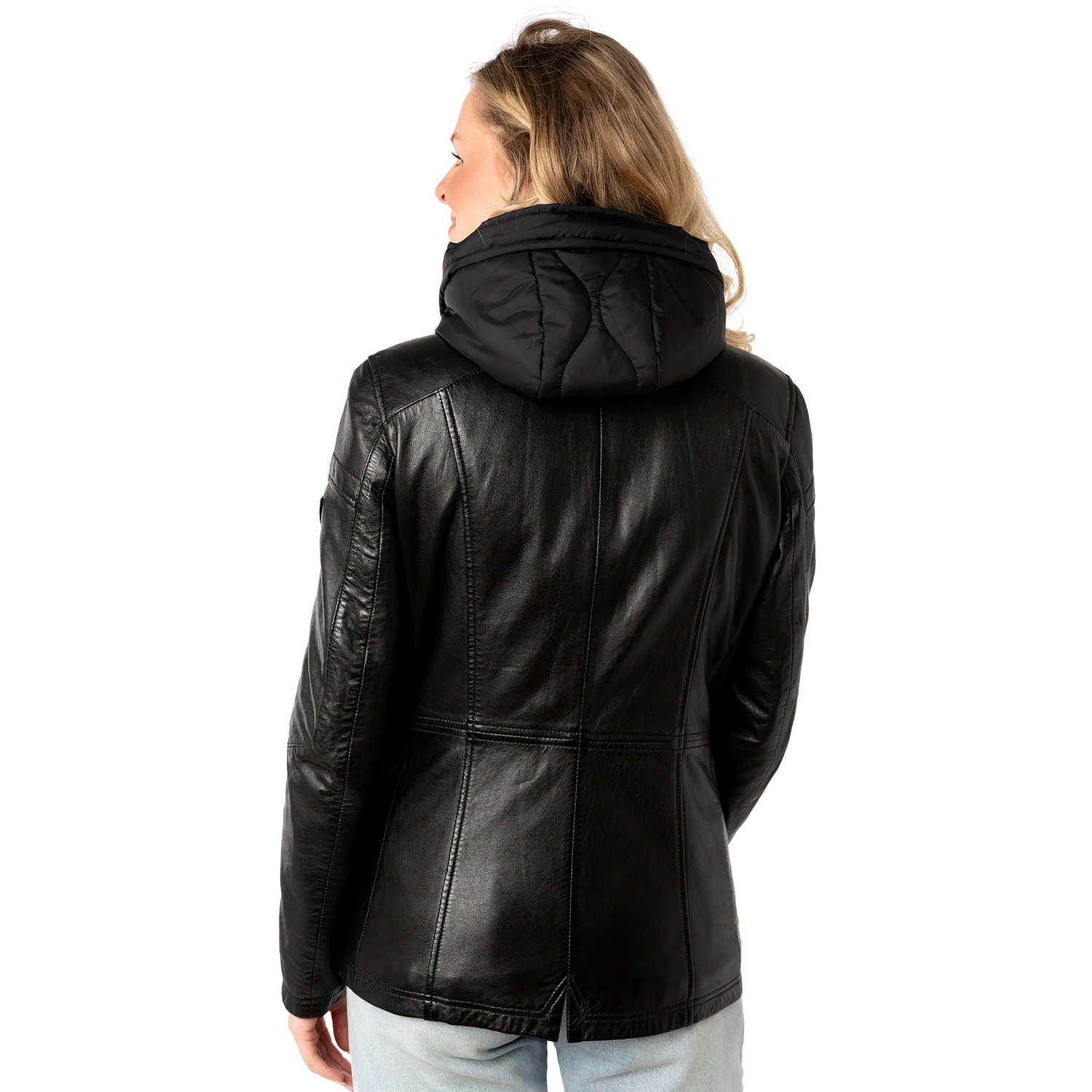 geaca piele dama mauritius neagra mwtaja stil parka gluga detasabila buzunare fermoar