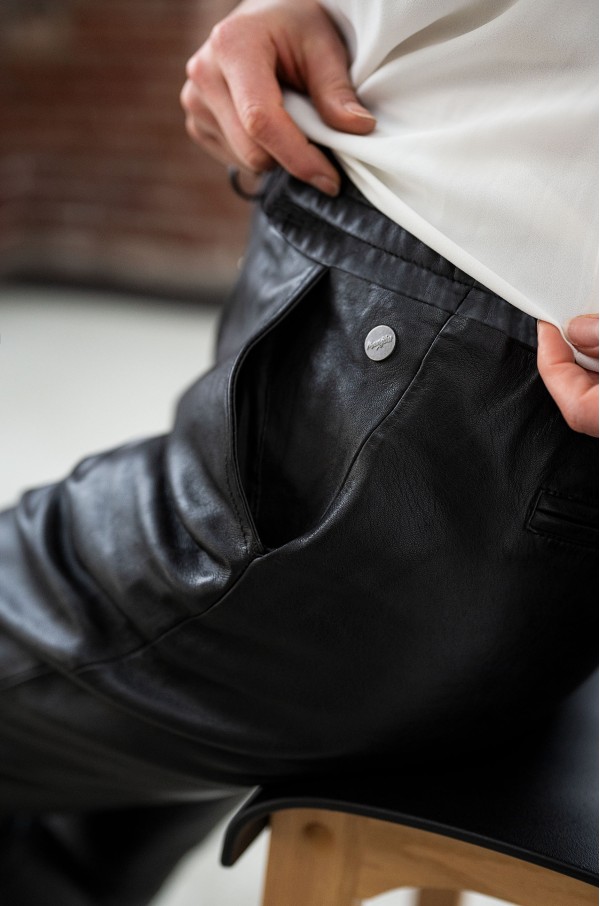 Pantaloni de piele damă Mauritius MWTamika, negru, vedere frontală — fotografia 6