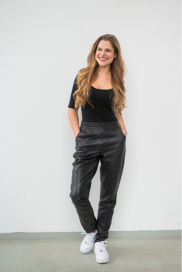 Pantaloni de piele damă Mauritius MWTamika, negru, vedere frontală — fotografia 7