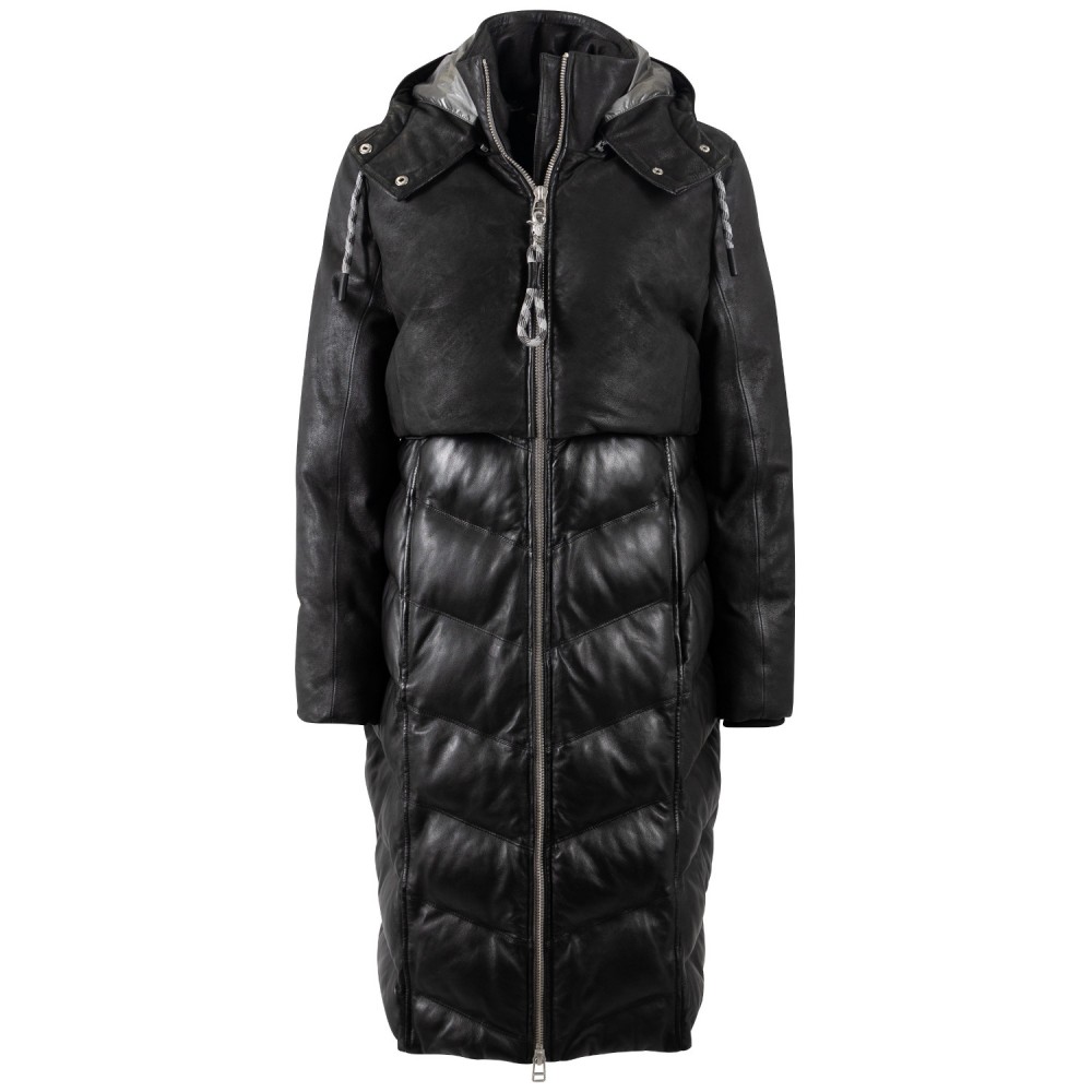 Geaca Lunga de Iarna din Piele Dama Mauritius Antracit Inchis MWVenja