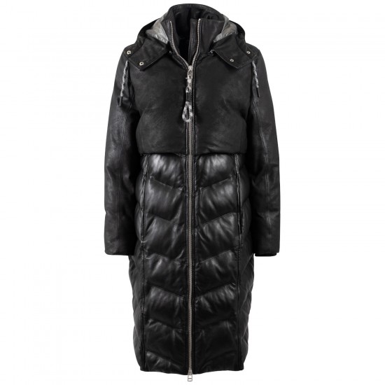 Geaca Lunga de Iarna din Piele Dama Mauritius Antracit Inchis MWVenja