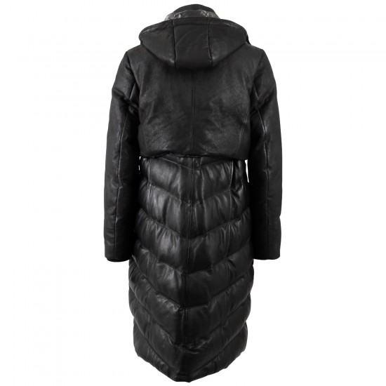 Geaca Lunga de Iarna din Piele Dama Mauritius Antracit Inchis MWVenja