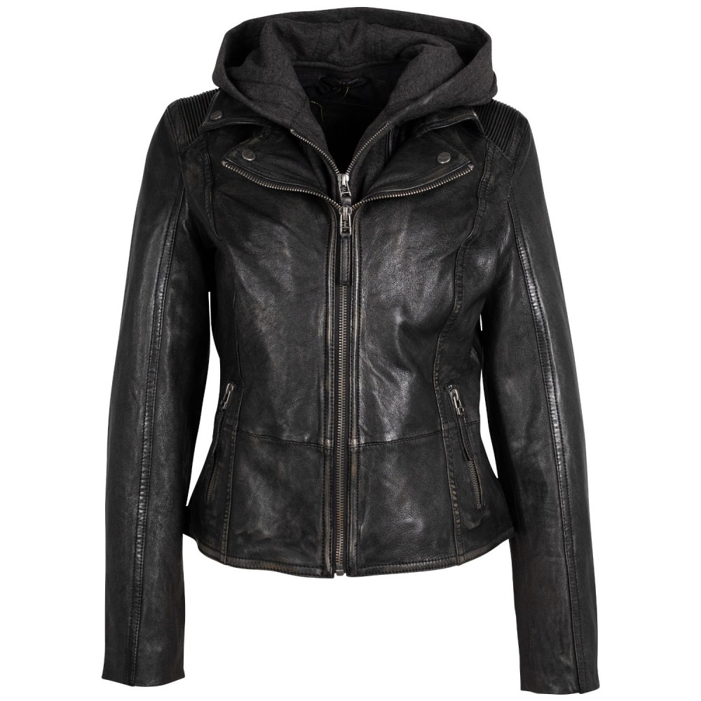 Geaca de Piele Dama Mauritius Negru Antic MWVianey - readytowear