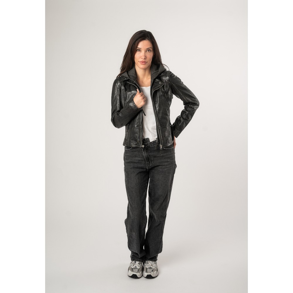 Geaca de Piele Dama Mauritius Negru Antic MWVianey - readytowear