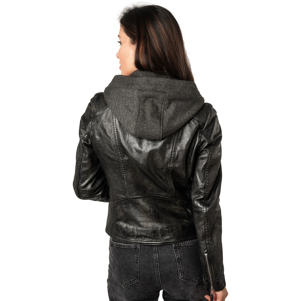 Geaca de Piele Dama Mauritius Negru Antic MWVianey - readytowear