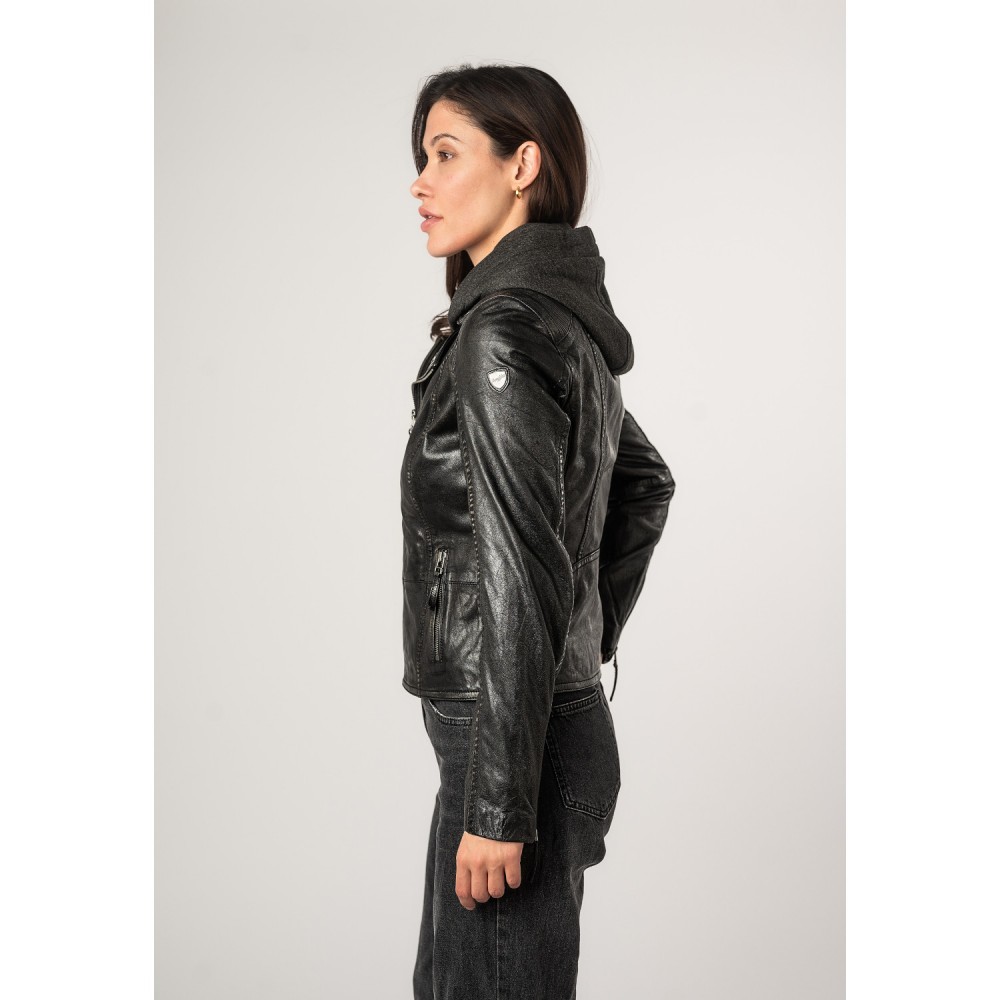 Geaca de Piele Dama Mauritius Negru Antic MWVianey - readytowear