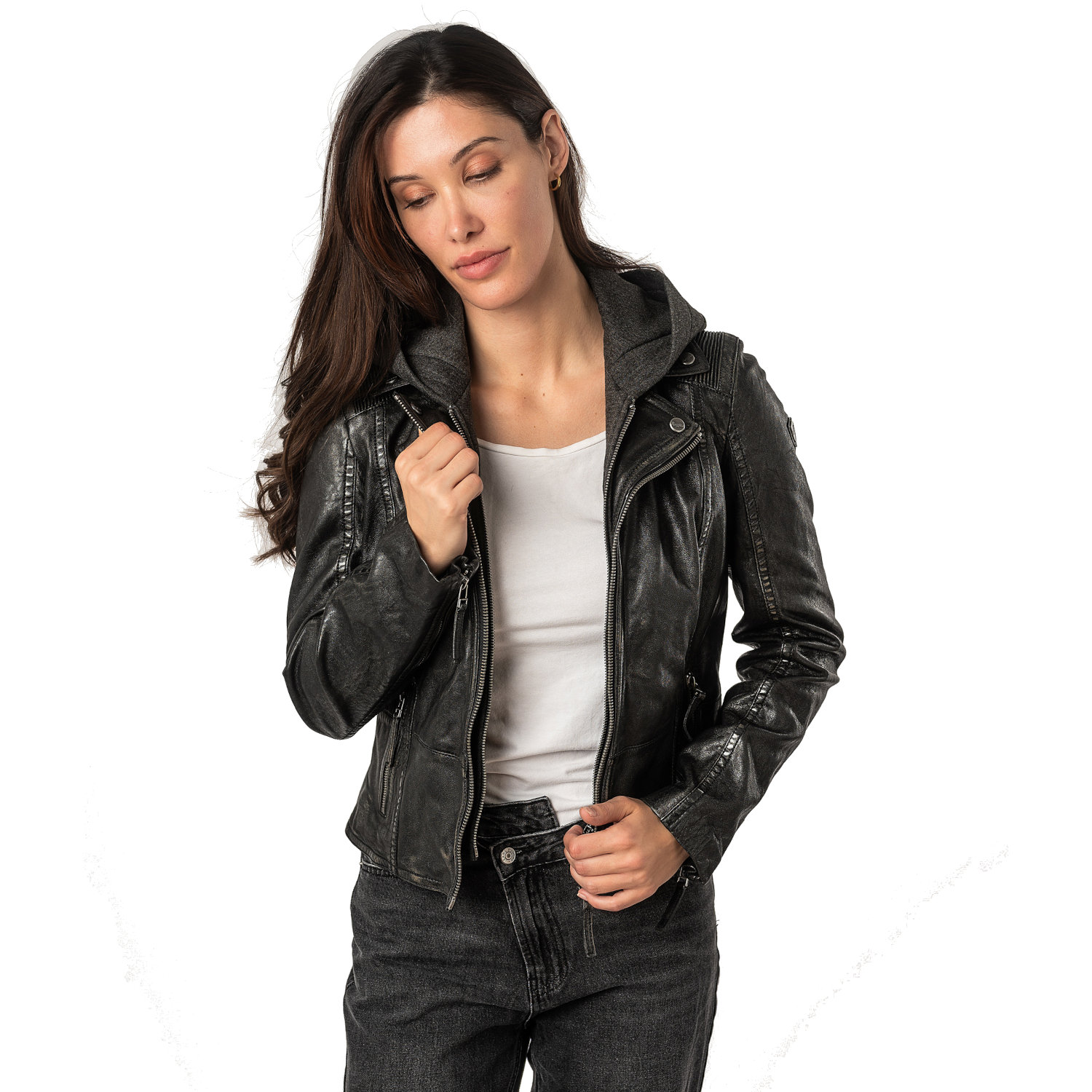 Geaca de Piele Dama Mauritius Negru Antic MWVianey – Geci de Piele