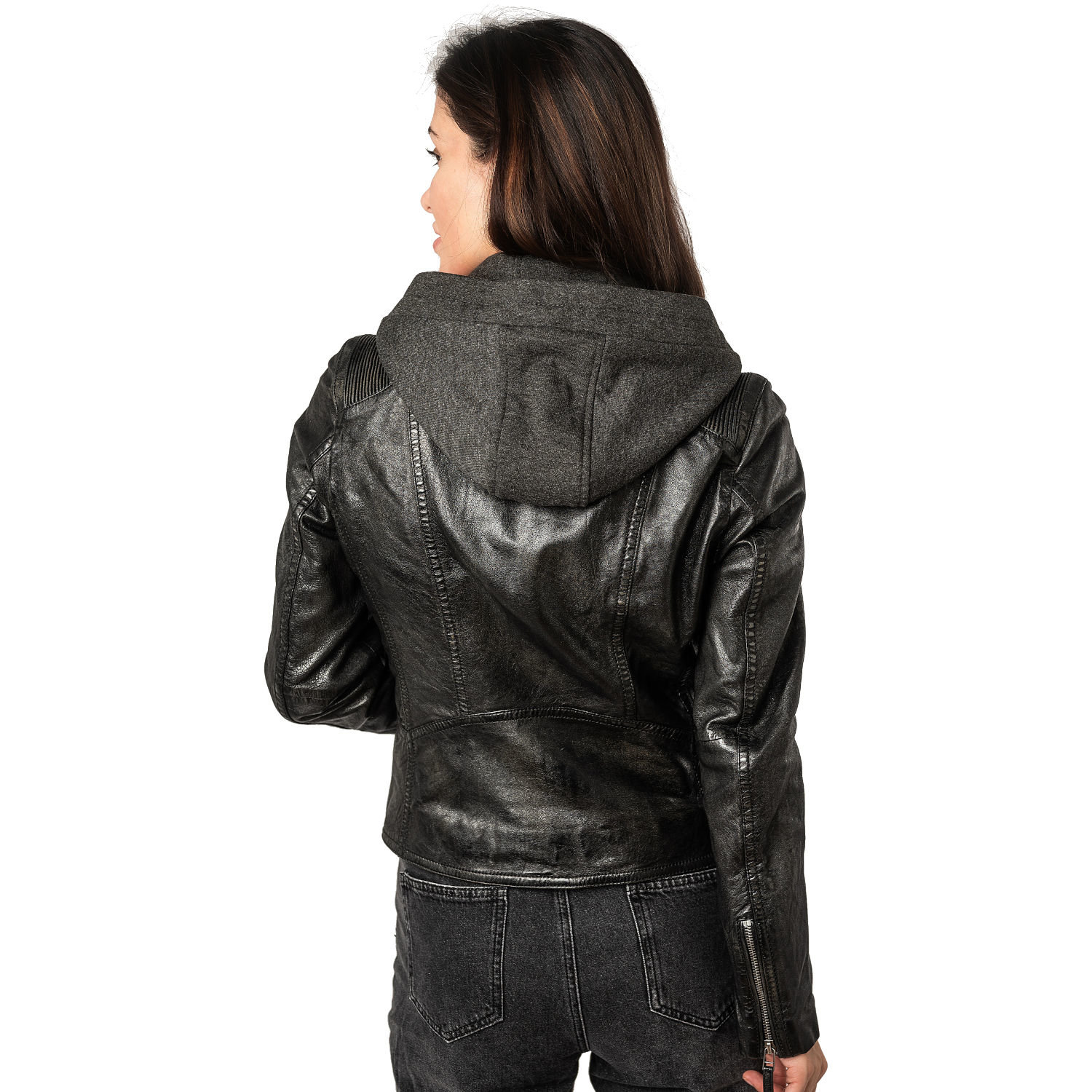 Geaca de Piele Dama Mauritius Negru Antic MWVianey – Geci de Piele