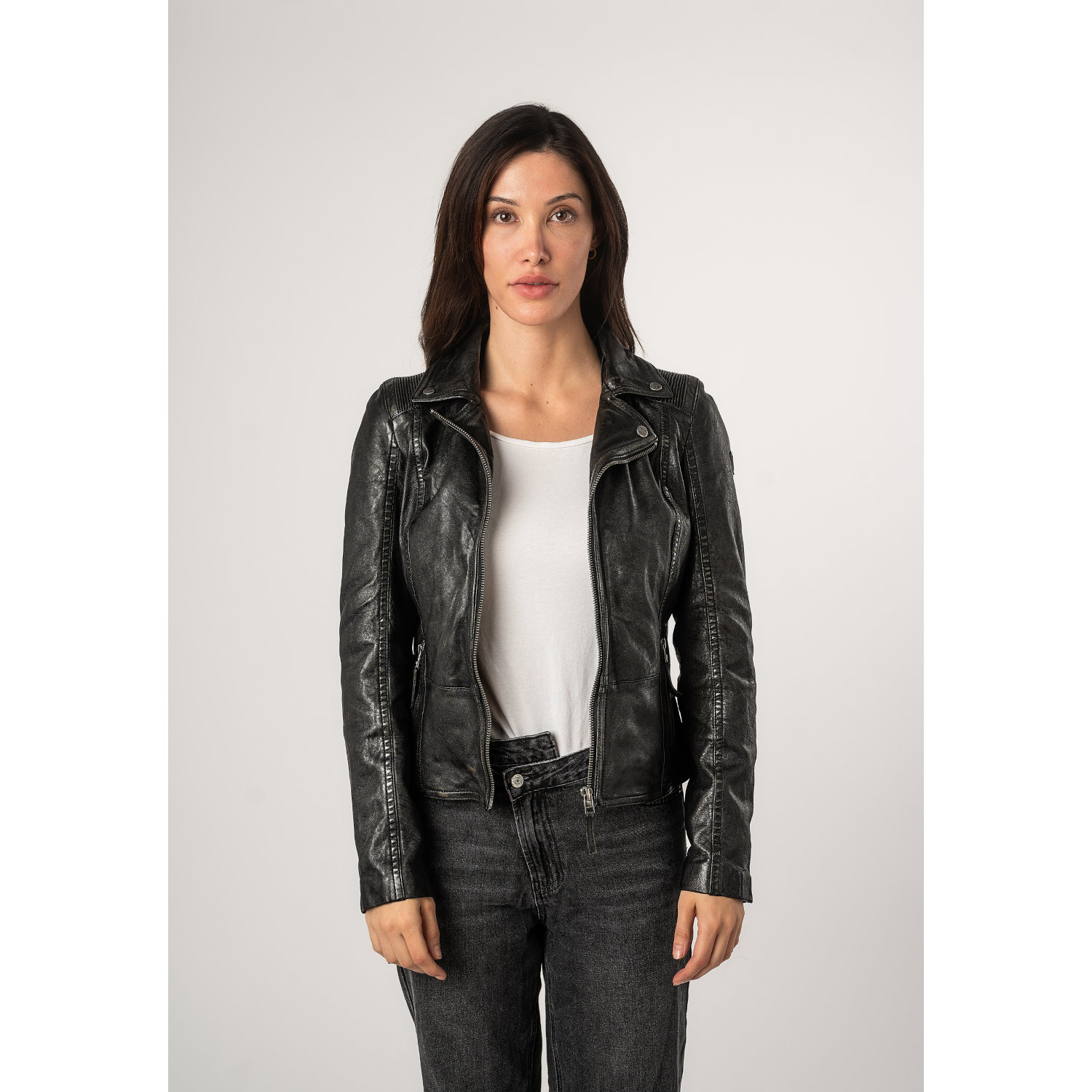 Geaca de Piele Dama Mauritius Negru Antic MWVianey – Geci de Piele