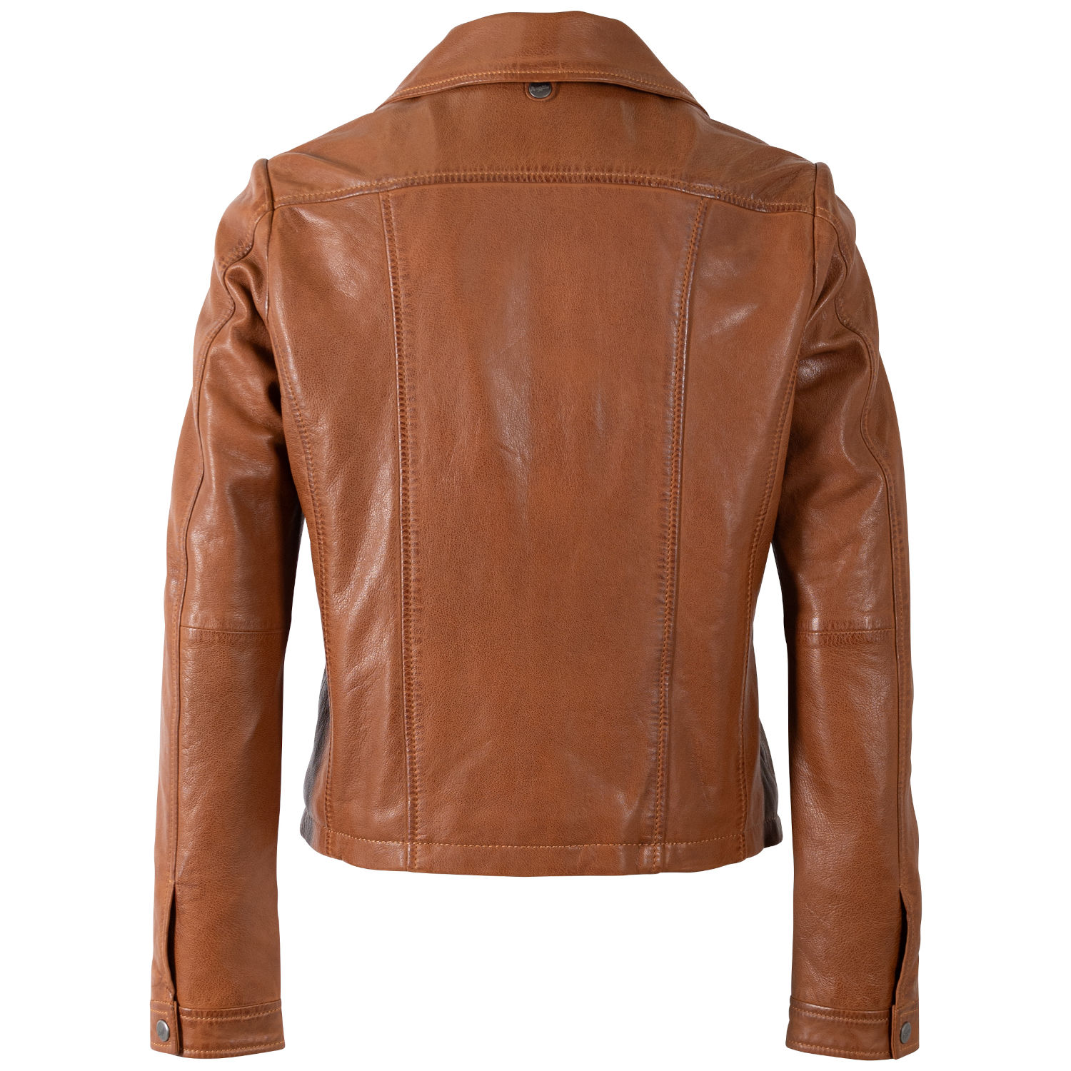 Geacă scurtă de piele damă coniac Mauritius MWWimpje cu fermoar și guler tip cămașă