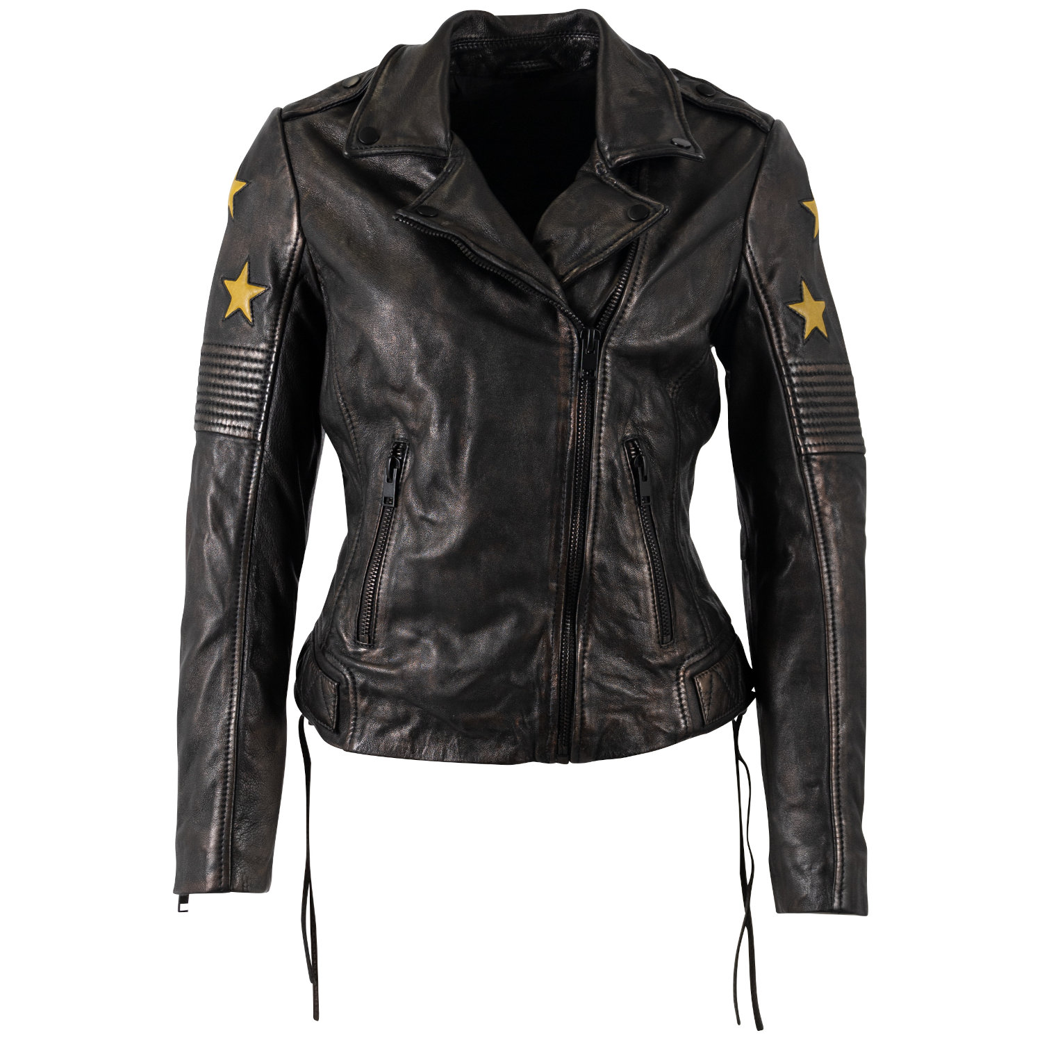 Geaca de Piele Dama Mauritius Negru/Galben MWWona – Geci de Piele