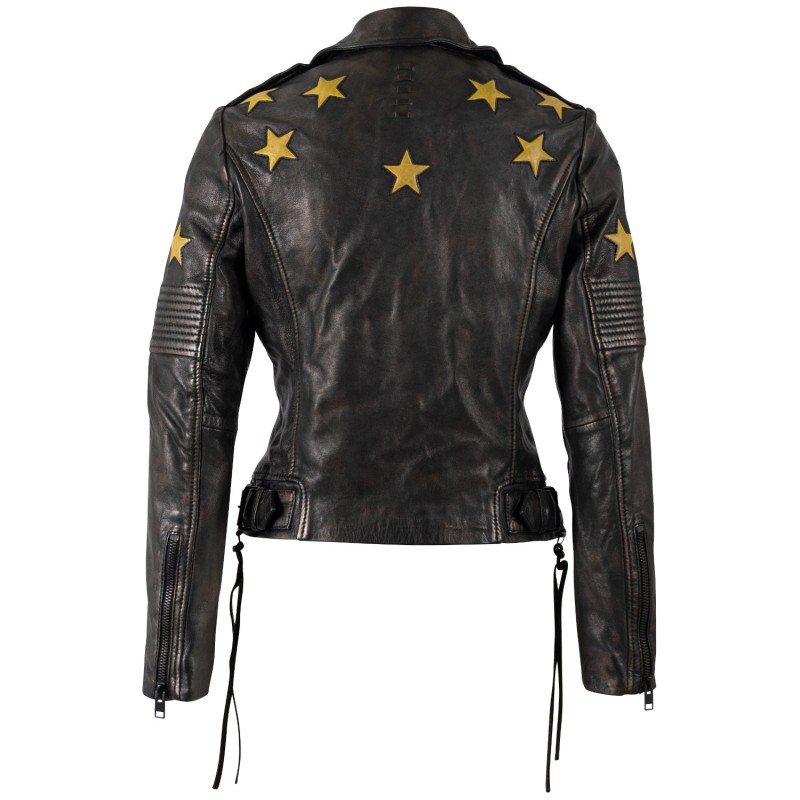 Geaca de Piele Dama Mauritius Negru/Galben MWWona – Geci de Piele