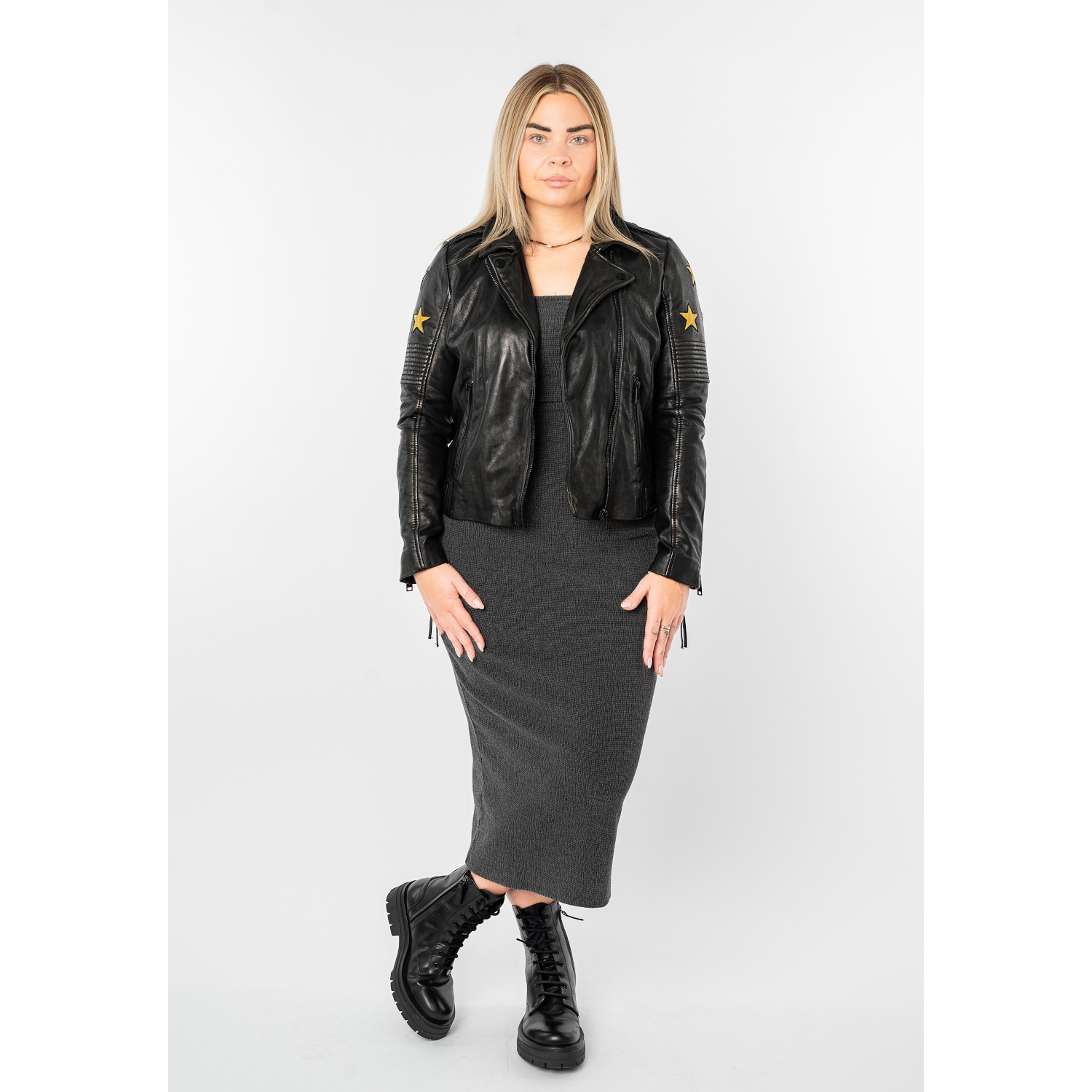 Geaca de Piele Dama Mauritius Negru/Galben MWWona – Geci de Piele