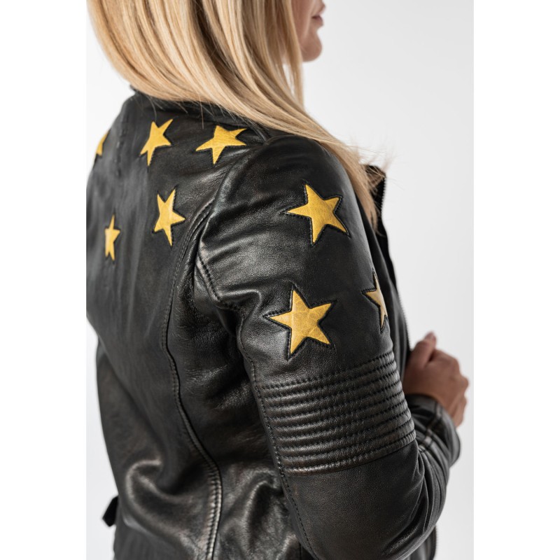 Geaca de Piele Dama Mauritius Negru/Galben MWWona – Geci de Piele