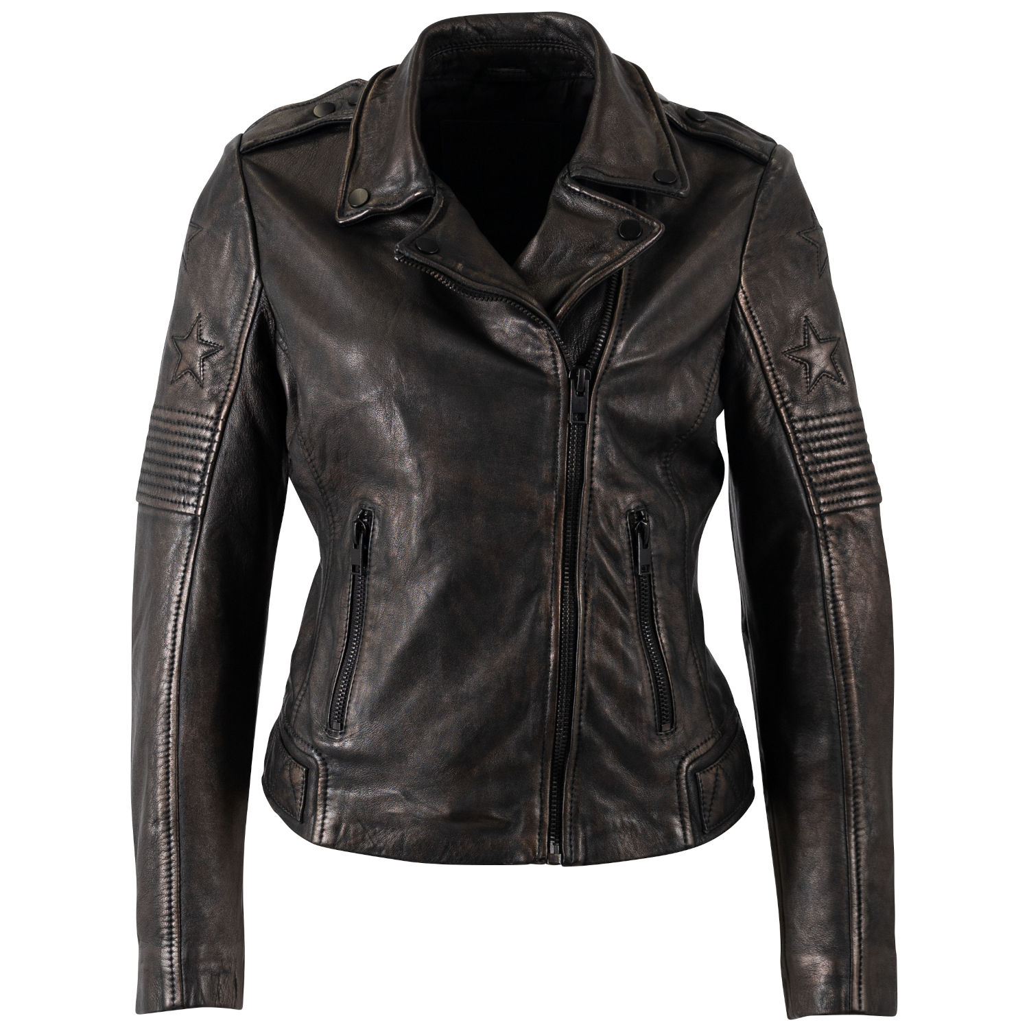 Geacă de Piele Damă Mauritius MWWona Negru/Negru slim fit stil biker rock