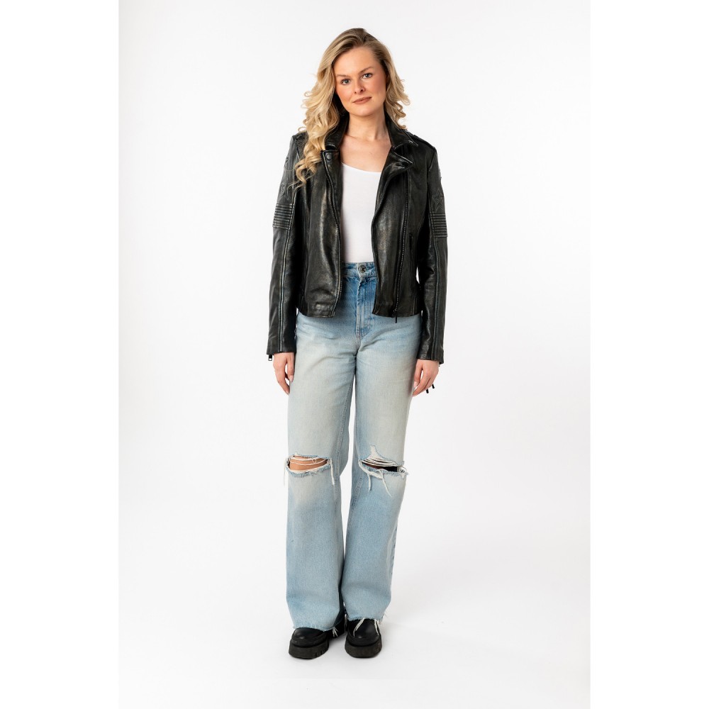 Geaca de Piele Dama Mauritius Negru/Argintiu MWWona - readytowear