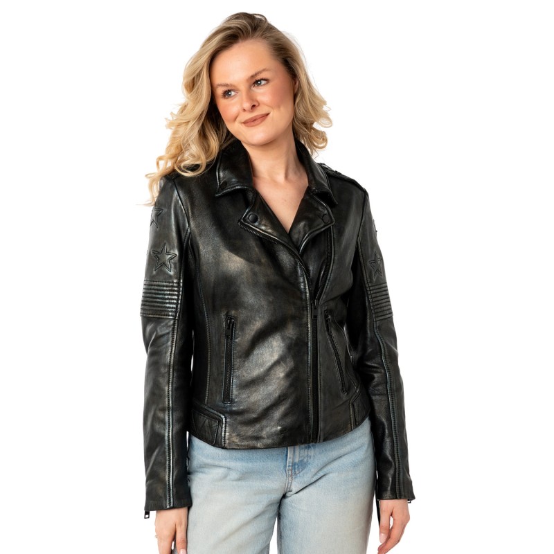 Geaca de Piele Dama Mauritius Negru/Argintiu MWWona – Geci de Piele