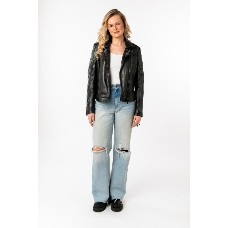 Geaca de Piele Dama Mauritius Negru/Argintiu MWWona – Geci de Piele