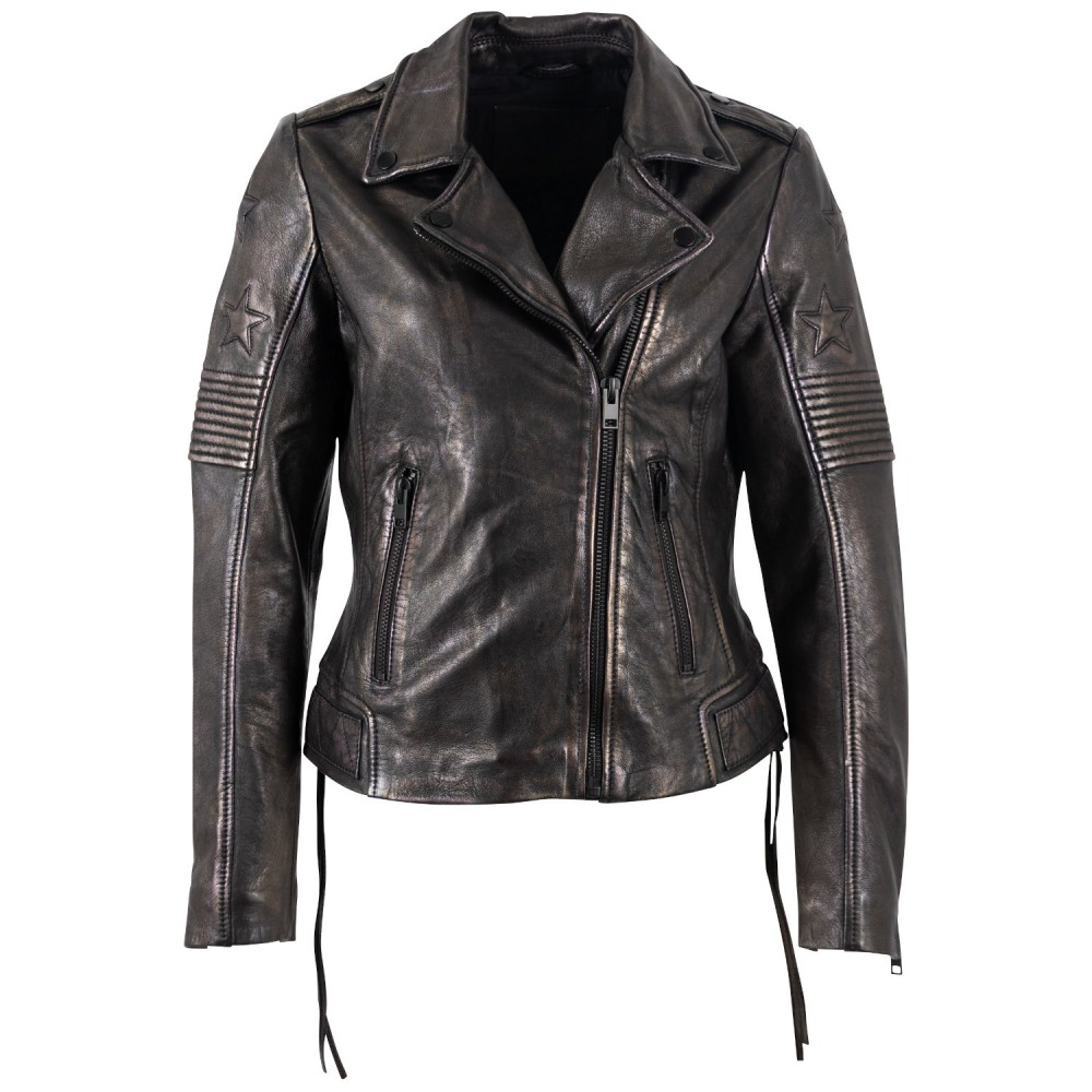 Geaca de Piele Dama Mauritius Negru/Auriu MWWona - readytowear