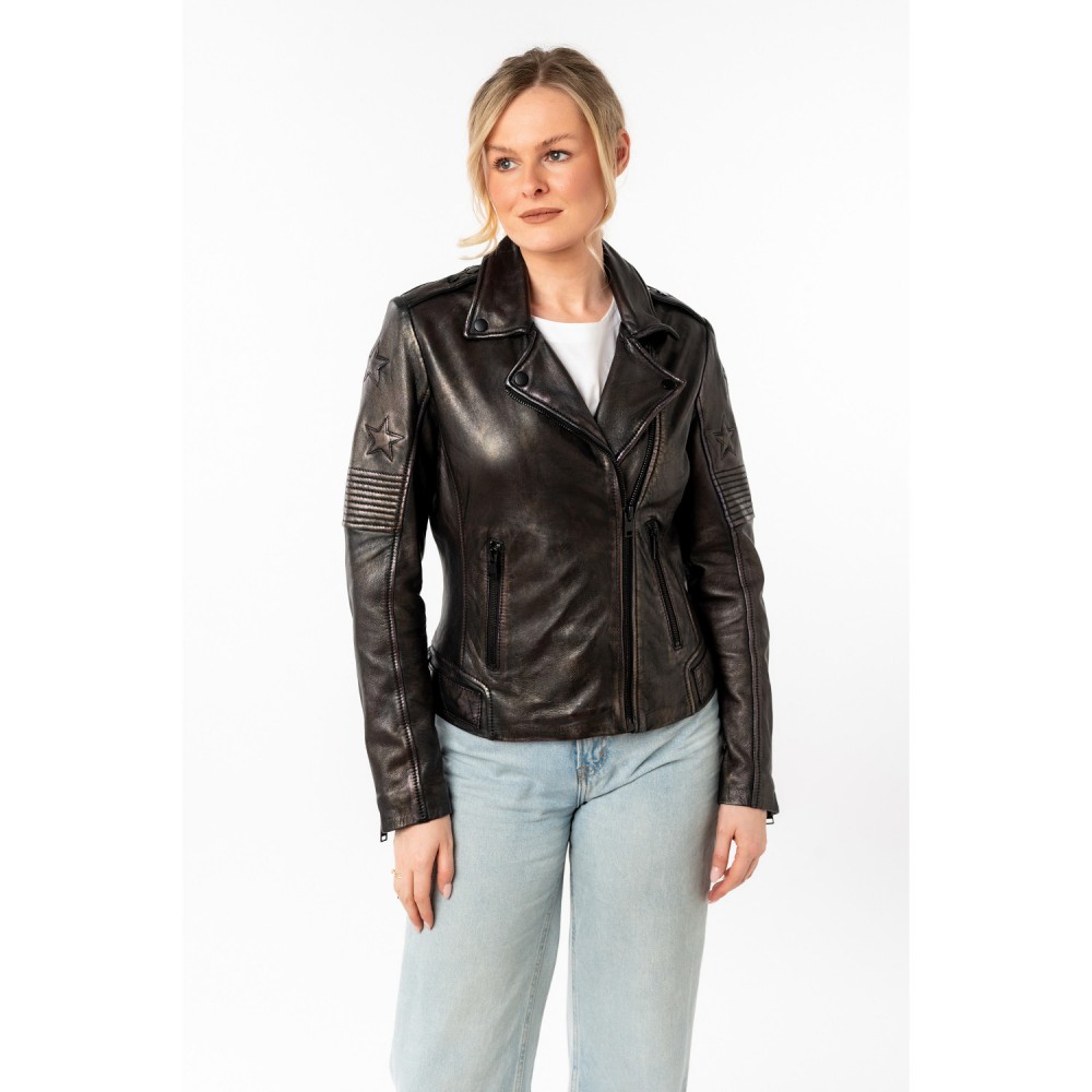 Geaca de Piele Dama Mauritius Negru/Auriu MWWona - readytowear