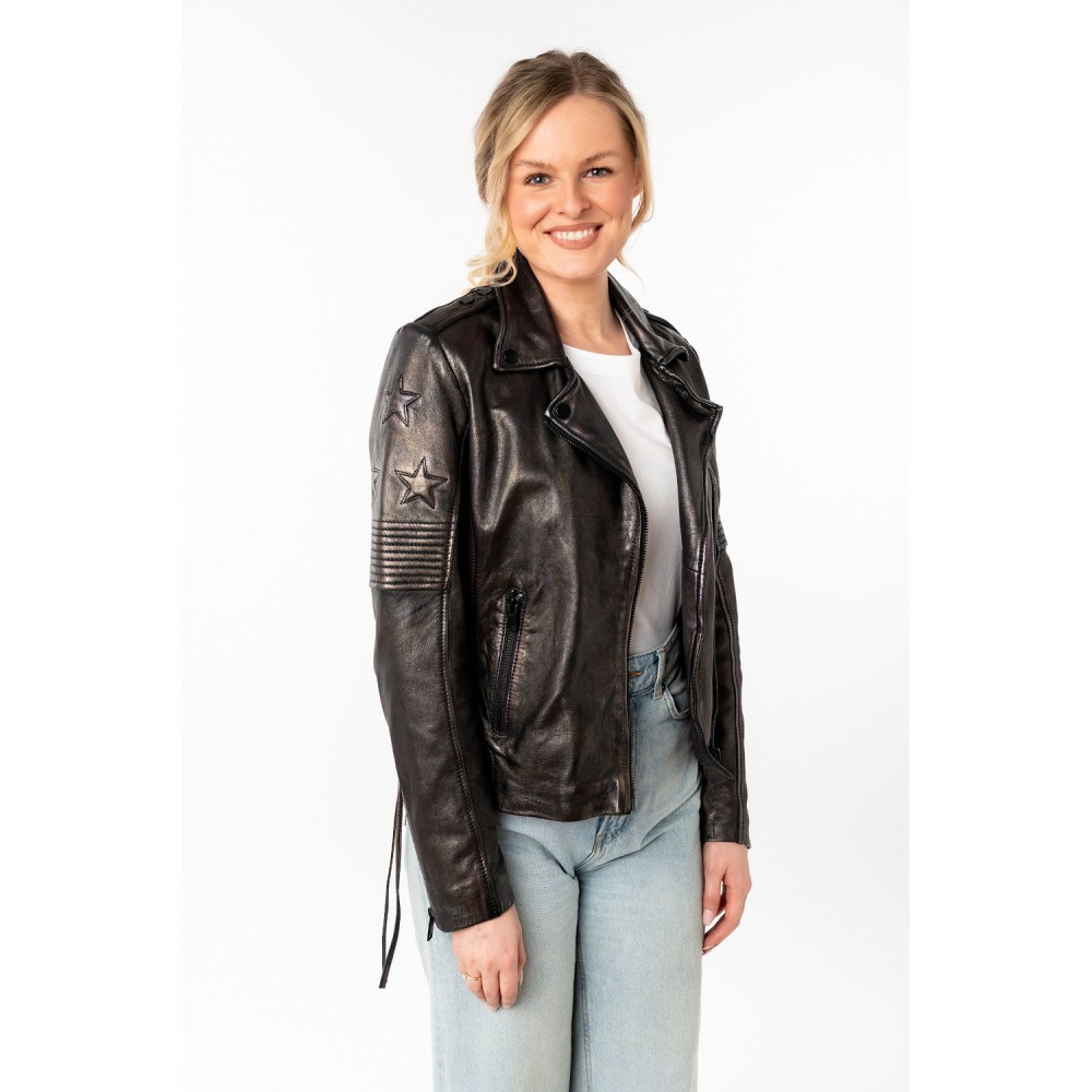 Geaca de Piele Dama Mauritius Negru/Auriu MWWona - readytowear