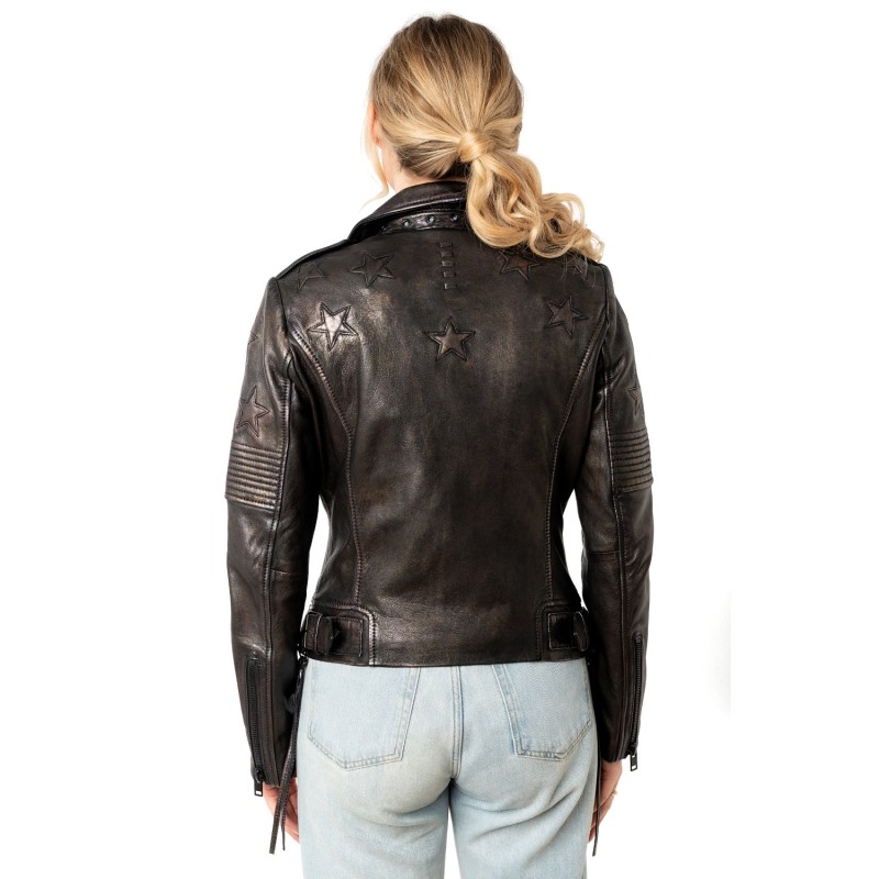 Geaca de Piele Dama Mauritius Negru/Auriu MWWona – Geci de Piele