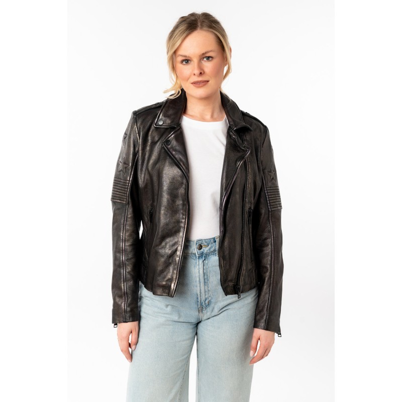 Geaca de Piele Dama Mauritius Negru/Auriu MWWona – Geci de Piele