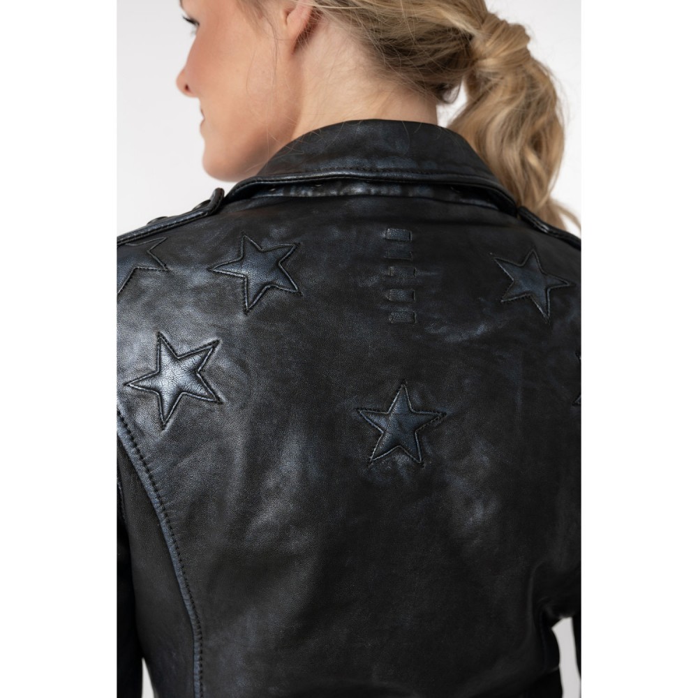 Geaca de Piele Dama Mauritius Negru/Bleumarin MWWona - readytowear