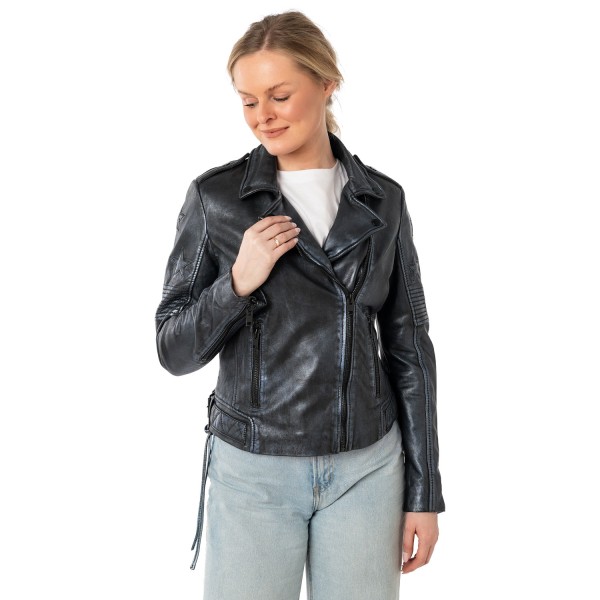 Geaca de Piele Dama Mauritius Negru/Bleumarin MWWona