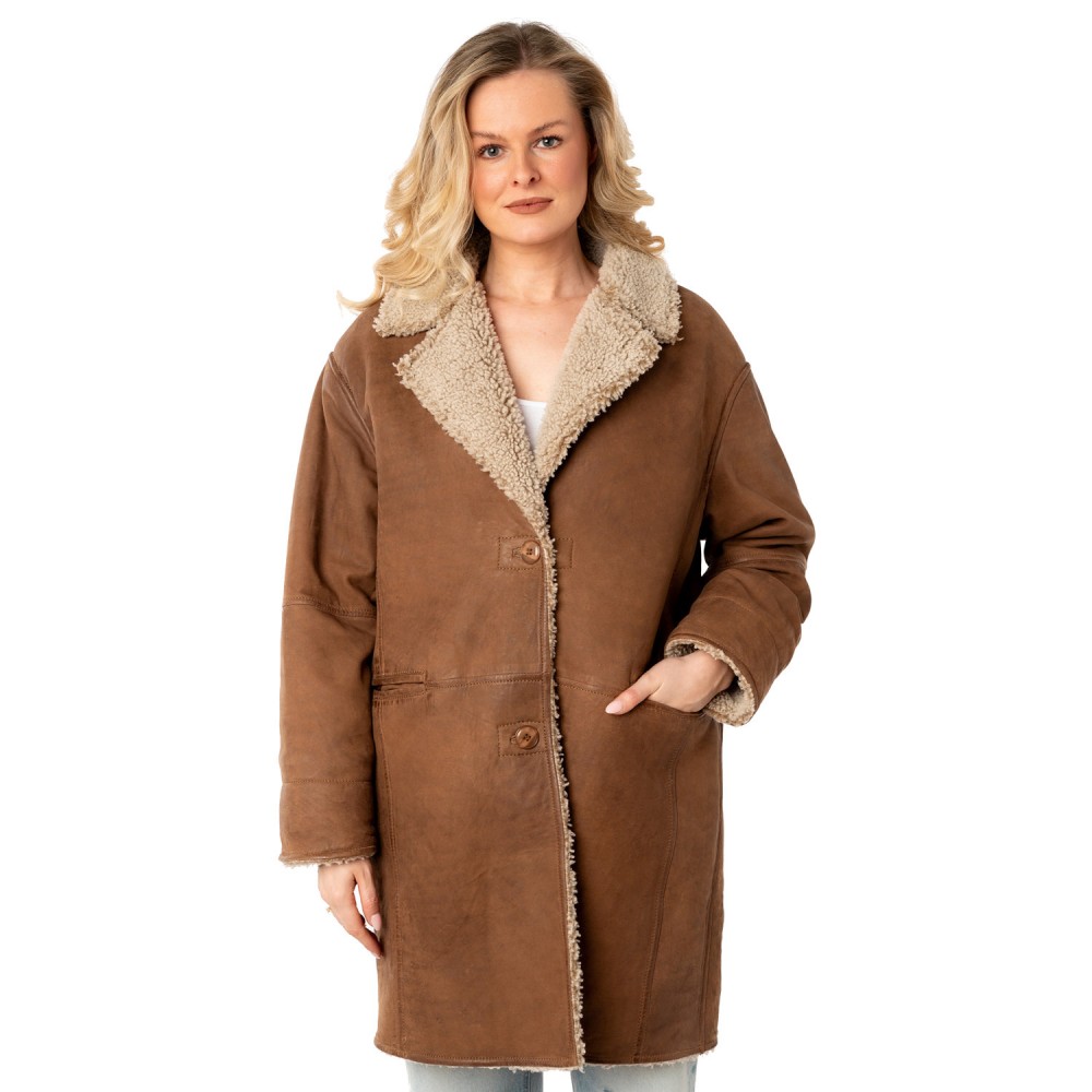 Geaca Lunga de Piele Dama Mauritius Camel MWXofia