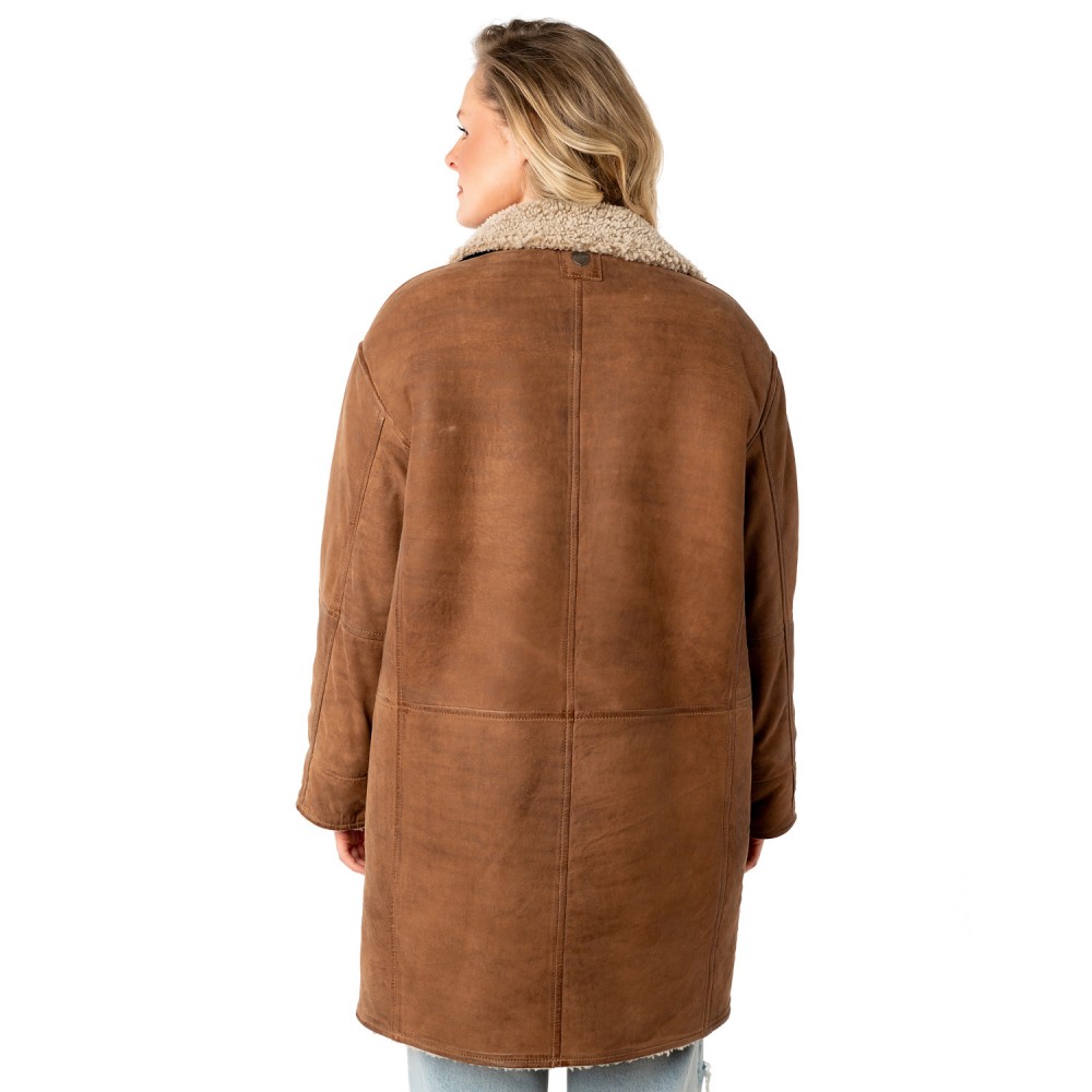 Geaca Lunga de Iarna din Piele Dama Mauritius Camel MWXofia - readytowear