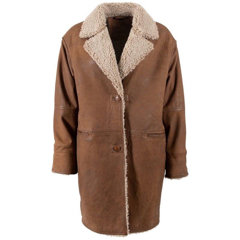 Geaca Lunga de Iarna din Piele Dama Mauritius Camel MWXofia – Geci de Iarna