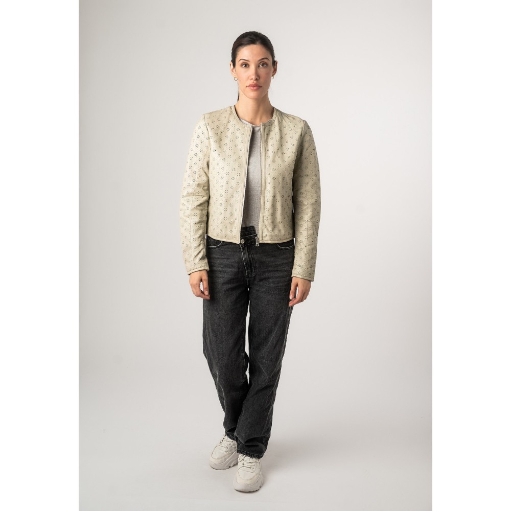 Geaca de Piele Dama Mauritius Alb Ivoriu MWYalou - readytowear