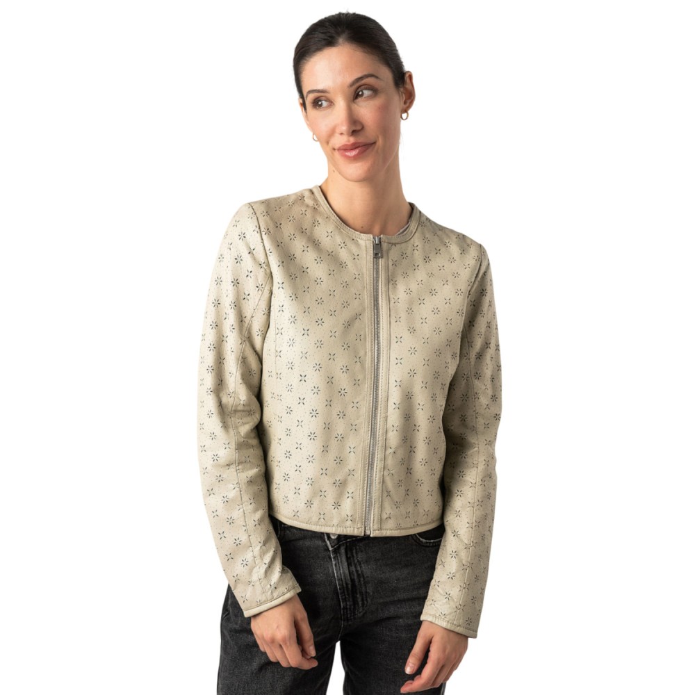 Geaca de Piele Dama Mauritius Alb Ivoriu MWYalou - readytowear.ro