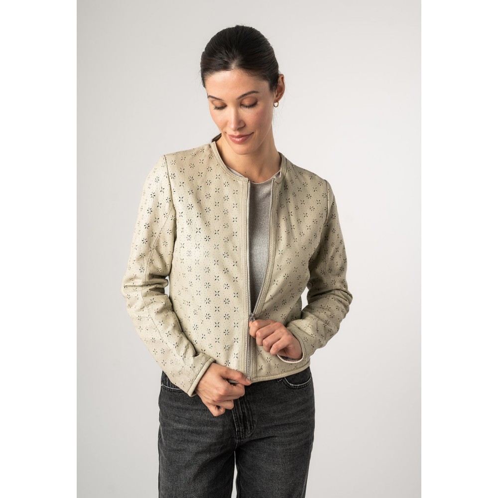 Geaca de Piele Dama Mauritius Alb Ivoriu MWYalou - readytowear