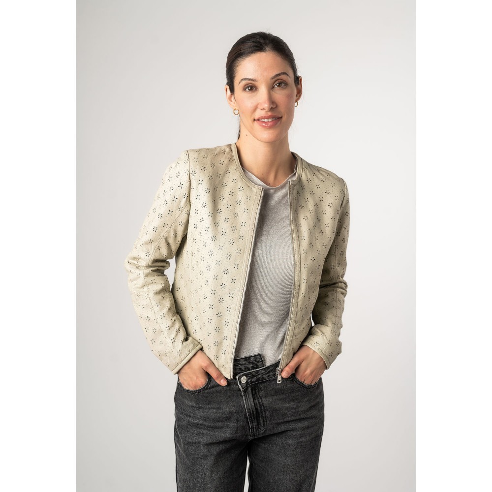 Geaca de Piele Dama Mauritius Alb Ivoriu MWYalou - readytowear