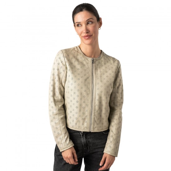 Geaca de Piele Dama Mauritius Alb Ivoriu MWYalou